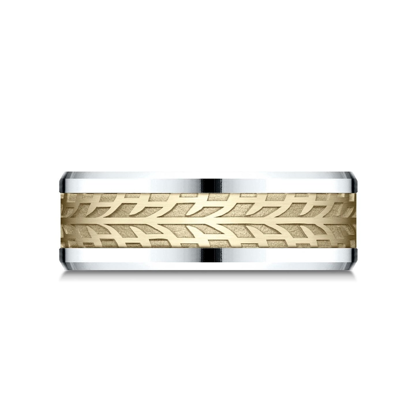 8mm Drop Bevel Treaded Carved Wedding Band, in 14K White Gold | RockHer