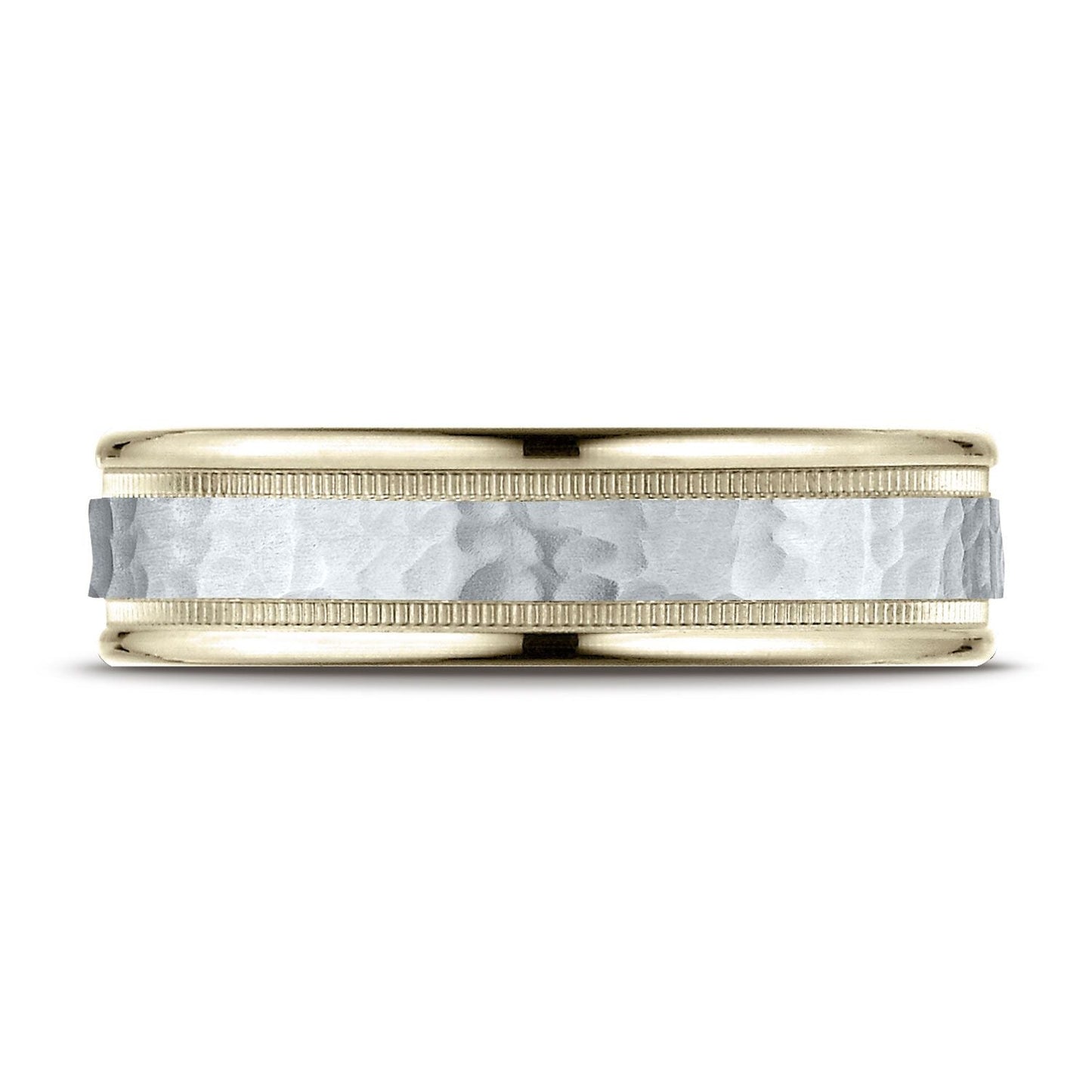 6mm Hammered Finish Milgrain Carved Wedding Band, in 14K White Gold | RockHer