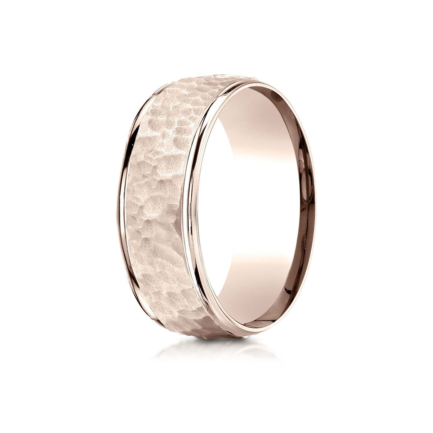 8mm Hammered Finish Carved Wedding Band, in 14K Rose Gold | RockHer