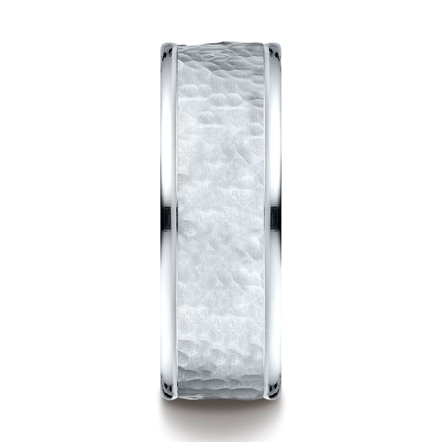 แหวนดีไซน์กลางแบบค้อน ขอบขัดเงาสูง 8 มม. ใส่สบาย ทองคำขาว 18k