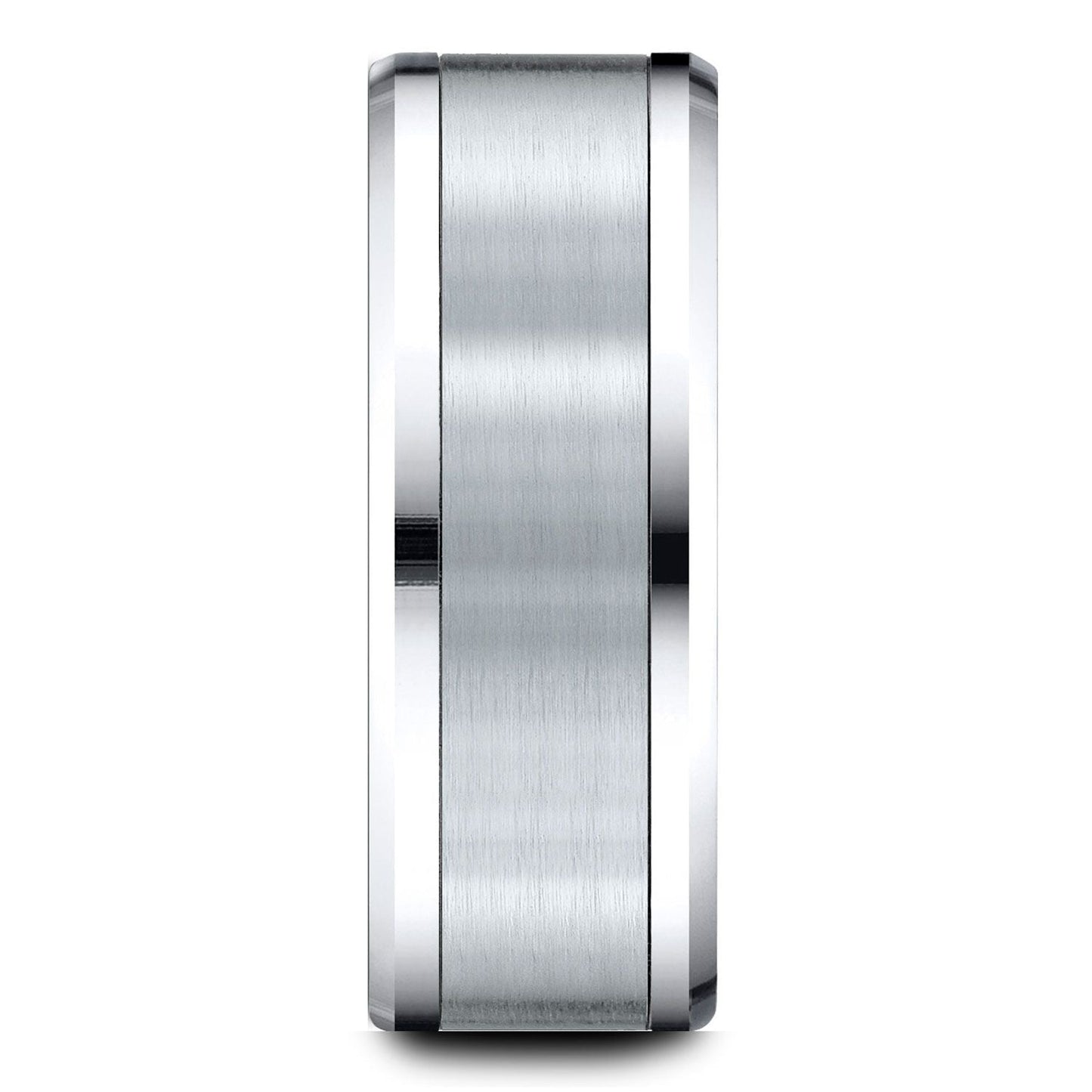 แหวนดีไซน์ผิวซาตินขอบเฉียงขนาด 8 มม. ทำจากทองคำขาว 14 กะรัต แบบสวมสบาย