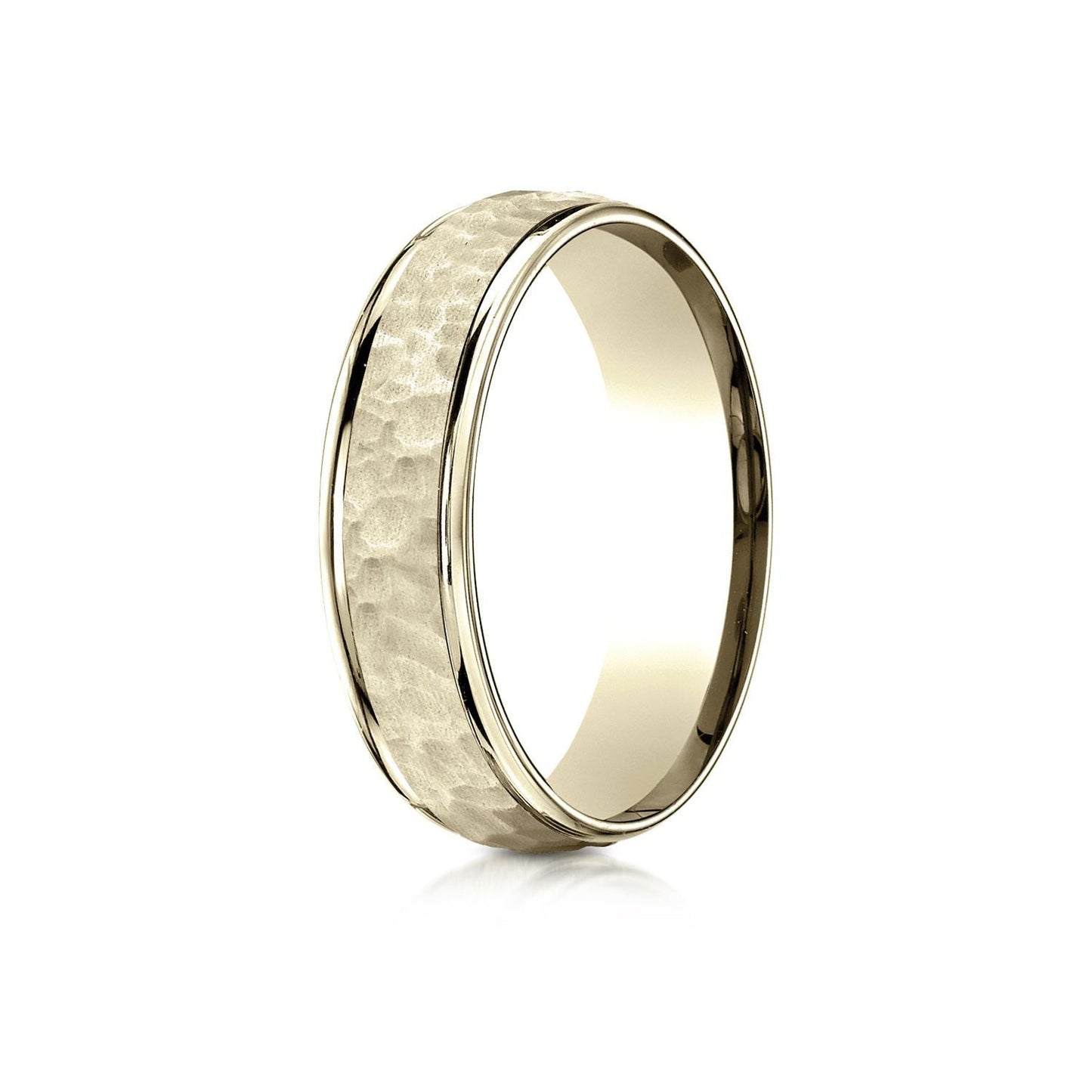 6mm Hammered Finish Carved Wedding Band, in 18K Yellow Gold | RockHer