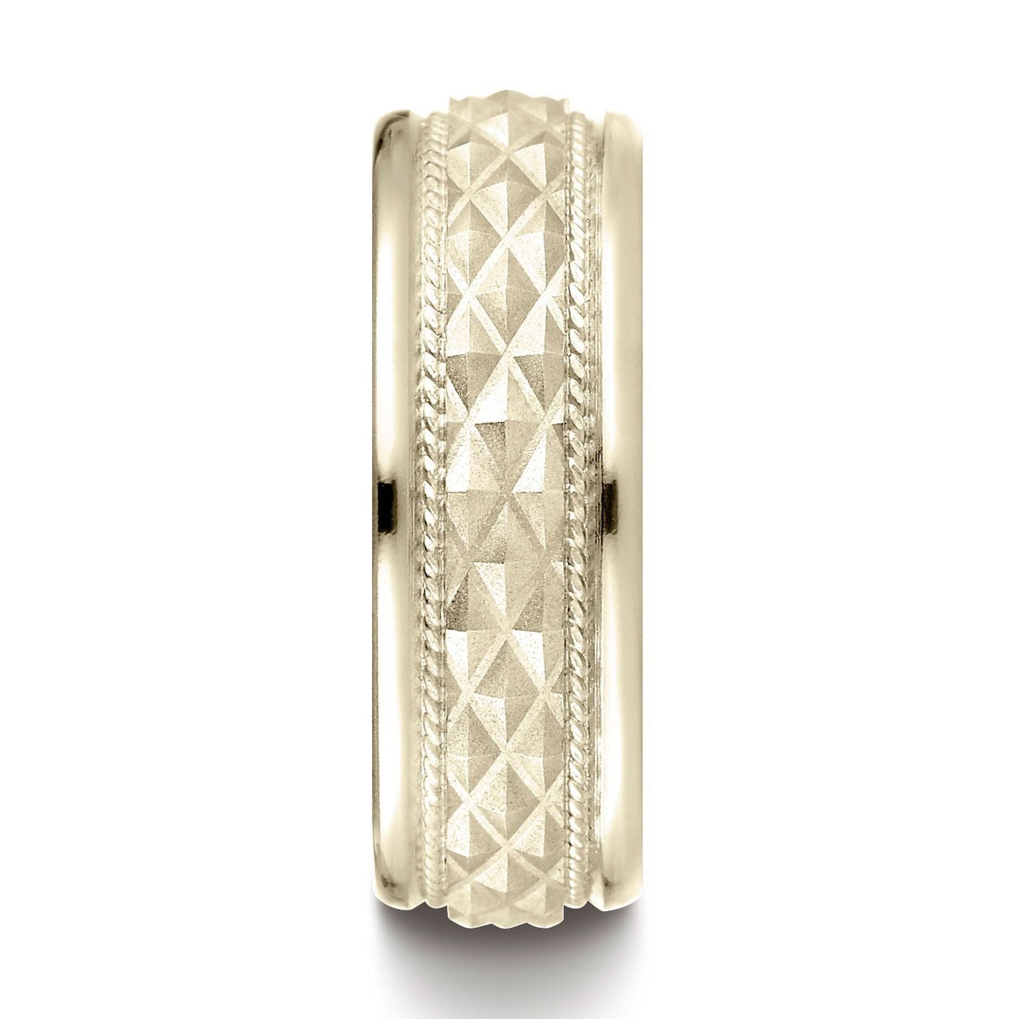 แหวนทองคำ 14k สีเหลือง ขนาด 8 มม. แบบสวมใส่สบาย ขอบกลม ลายตารางไขว้