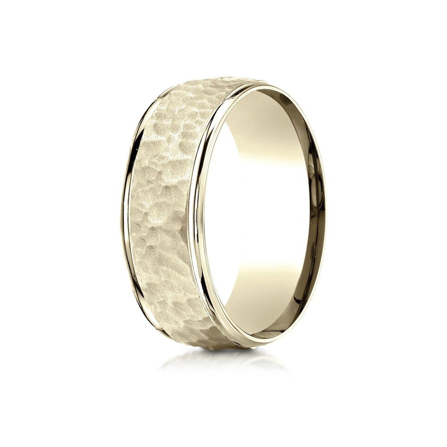 8mm Hammered Finish Carved Wedding Band, in 18K Yellow Gold | RockHer