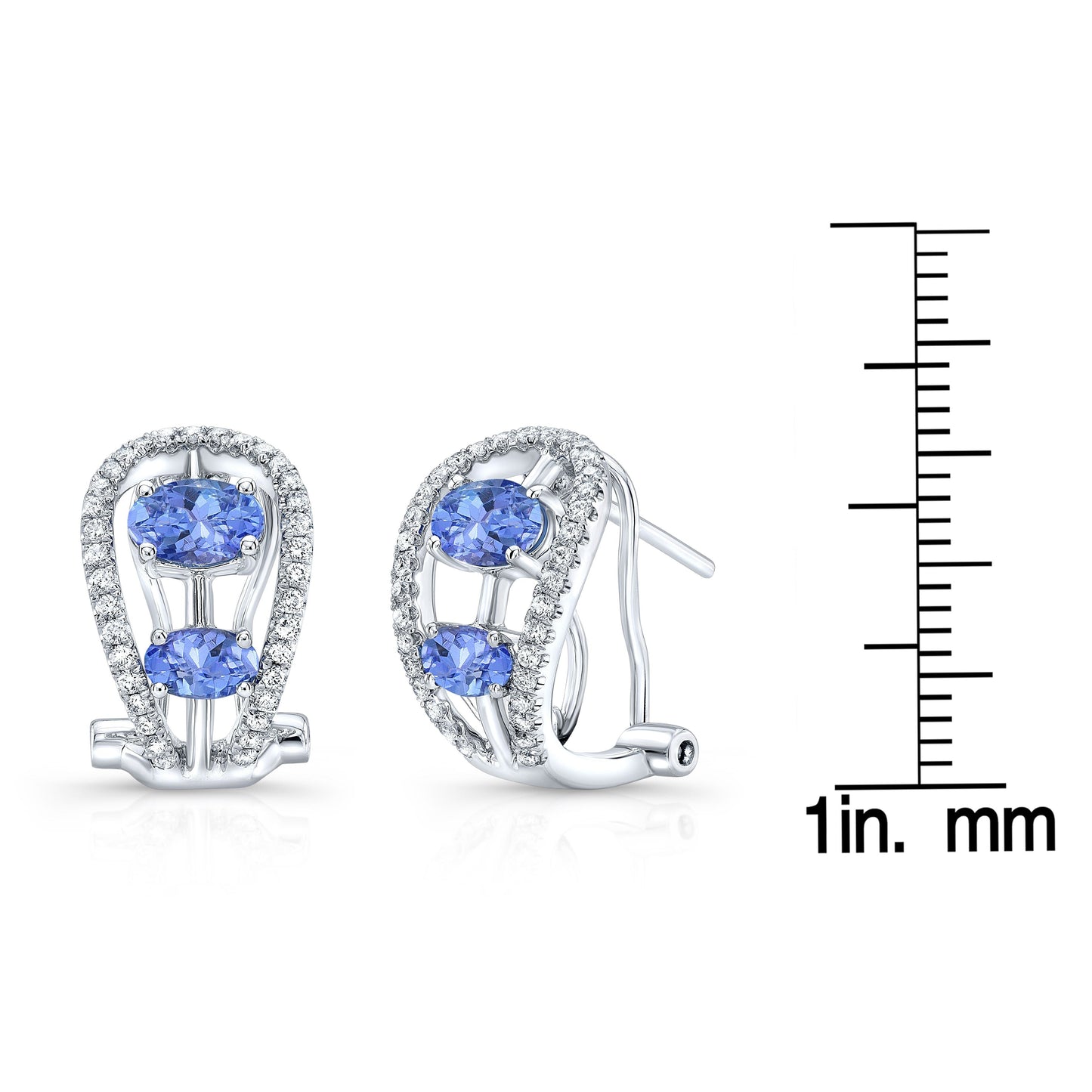 Tanzanite Round Brilliant Stud Earrings in 14K White Gold – scale reference | RockHer
