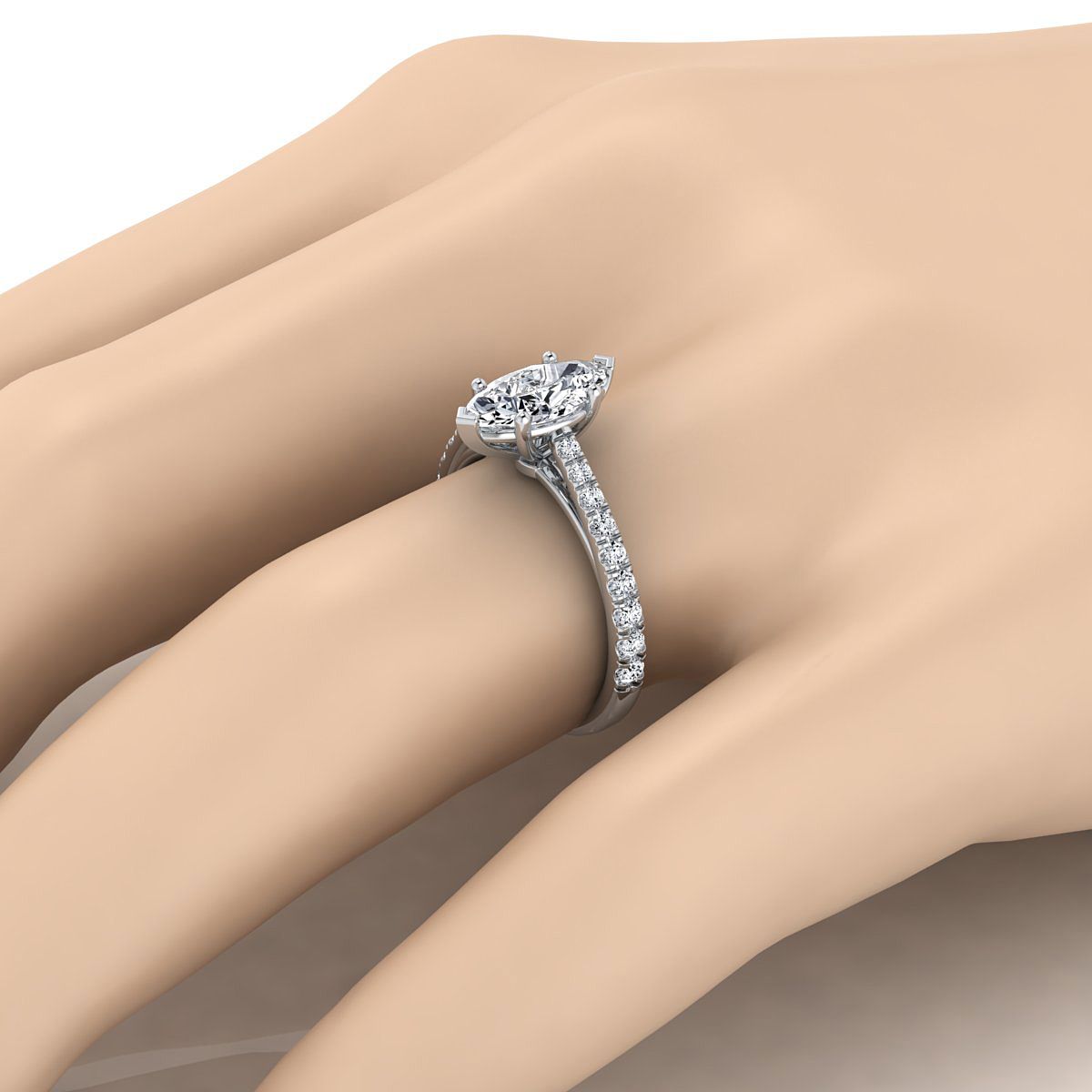 Cathedral French Pavé Solitaire Marquise, in Platinum, pave setting – detail view | RockHer