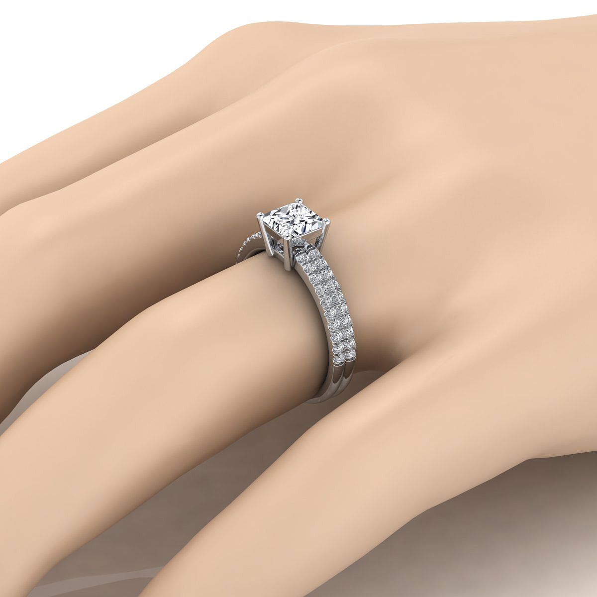 Double Row Micro-Set Pavé Princess, in 18K White Gold, pave setting – detail view | RockHer