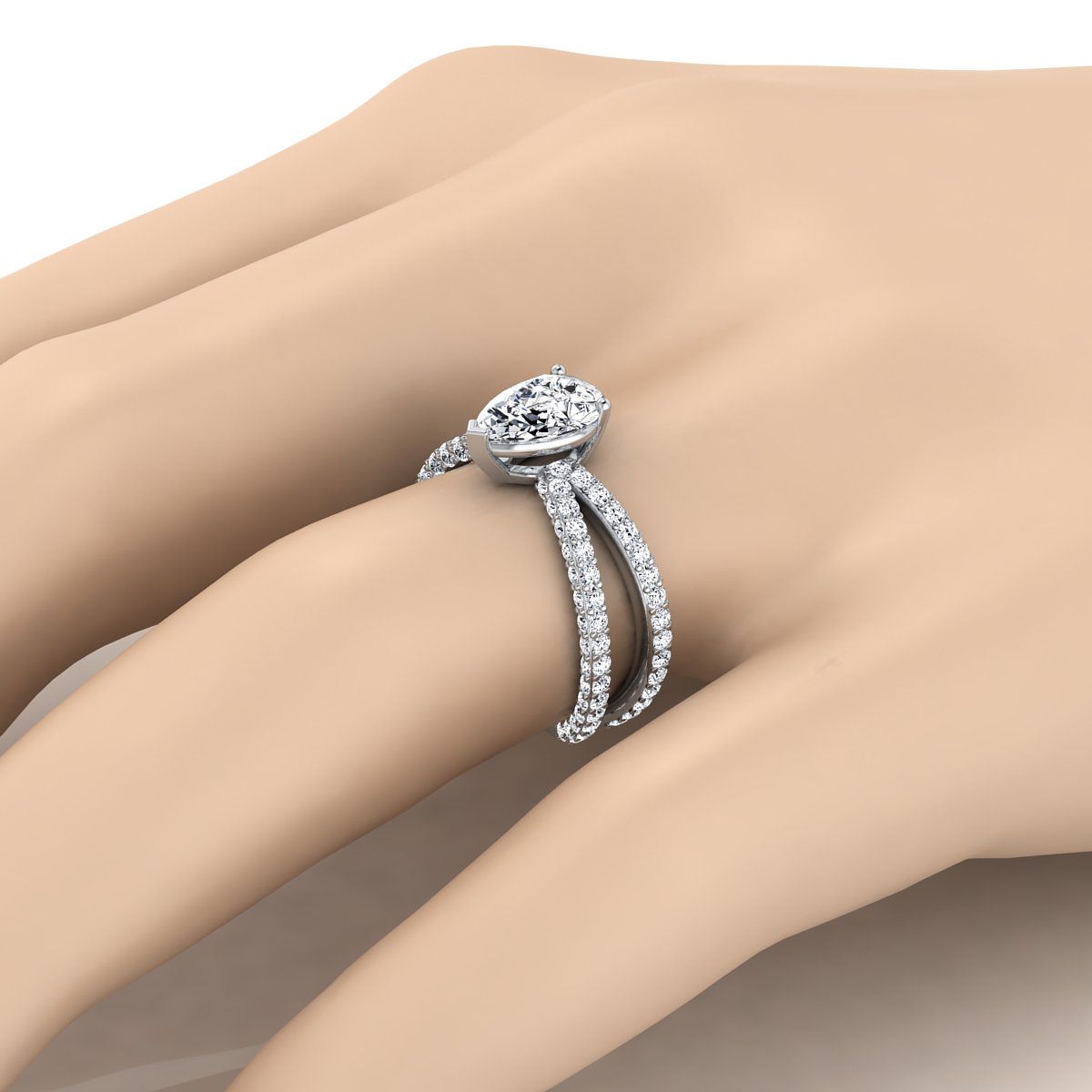 Criss Cross Open Pavé Pear Shape, in 18K White Gold, pave setting – detail view | RockHer