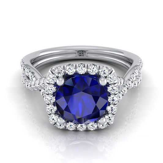 Platinum Round Brilliant Antique Delicate Beaded Floral Halo and Leaf Engagement Ring -3/8ctw