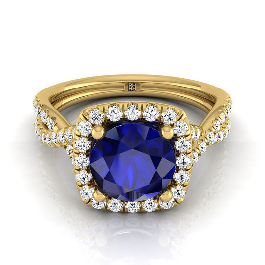 18K Yellow Gold Round Brilliant Antique Delicate Beaded Floral Halo and Leaf Engagement Ring -3/8ctw