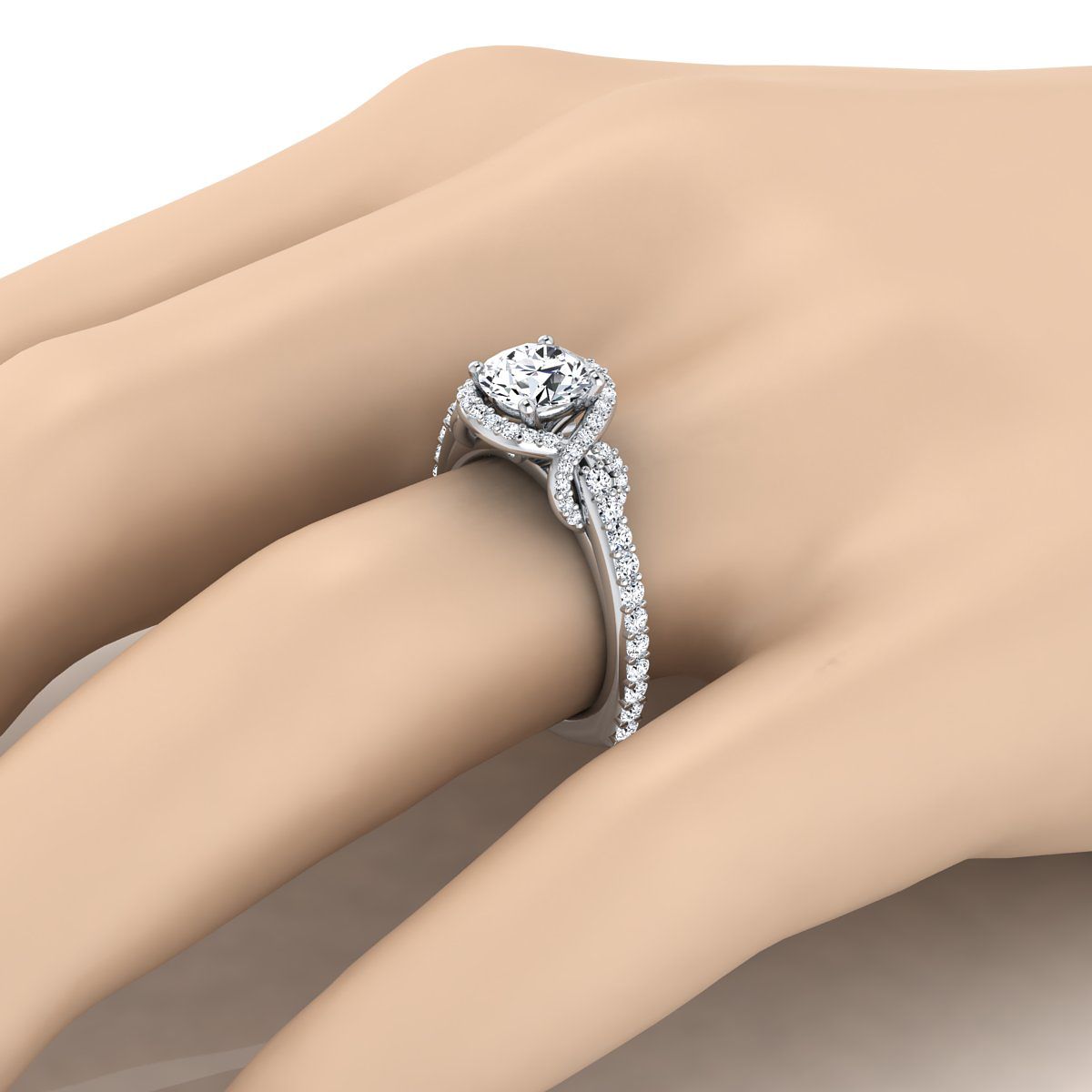 Round Brilliant, Love Knot Pavé Halo, in Platinum, pave setting – view 10 | RockHer