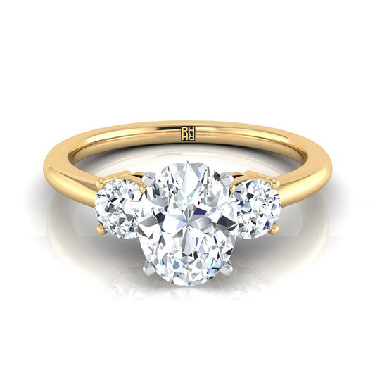 14K Yellow Gold Oval Diamond Perfectly Matched Round Three Stone Diamond Engagement Ring -1/4ctw