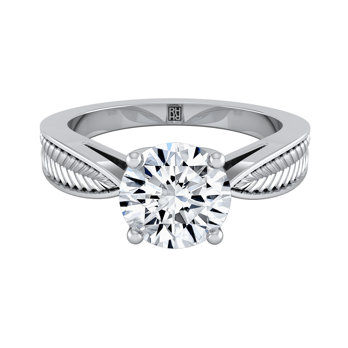 แหวนหมั้นโซลิแทร์ลวดลายใบไม้สไตล์วินเทจทรงกลมเจียระไนแบบบริลเลียนต์ทองคำขาว 18K