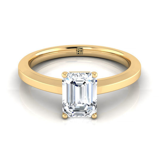 14K Yellow Gold Emerald Cut Beveled Edge Comfort Style Bright Finish Solitaire Engagement Ring