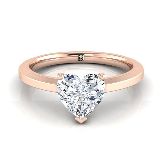 14K Rose Gold Heart Shape Center Beveled Edge Comfort Style Bright Finish Solitaire Engagement Ring