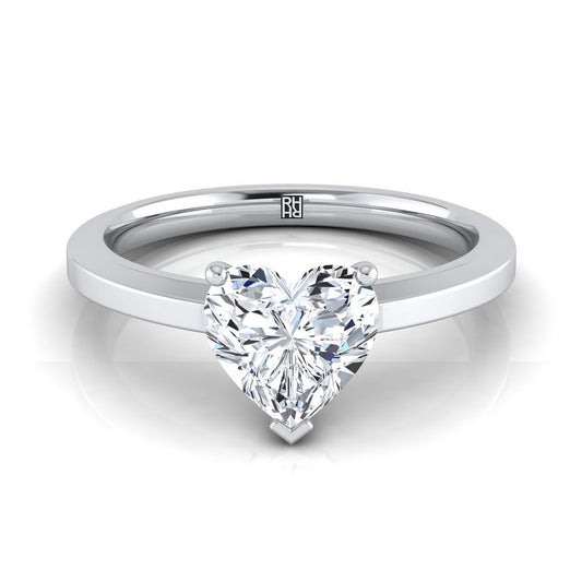 Platinum Heart Shape Center Beveled Edge Comfort Style Bright Finish Solitaire Engagement Ring