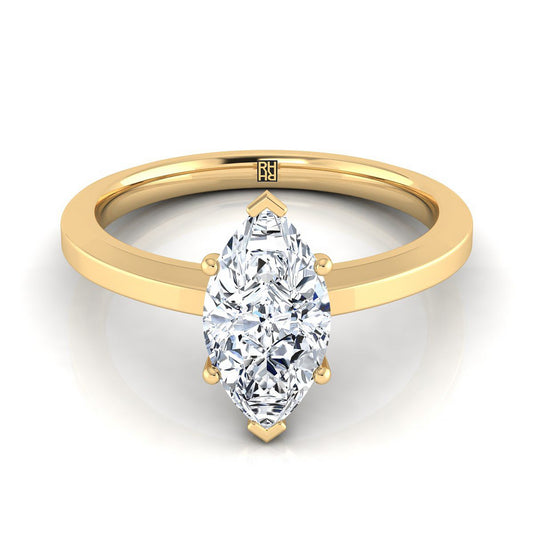 18K Yellow Gold Marquise Beveled Edge Comfort Style Bright Finish Solitaire Engagement Ring