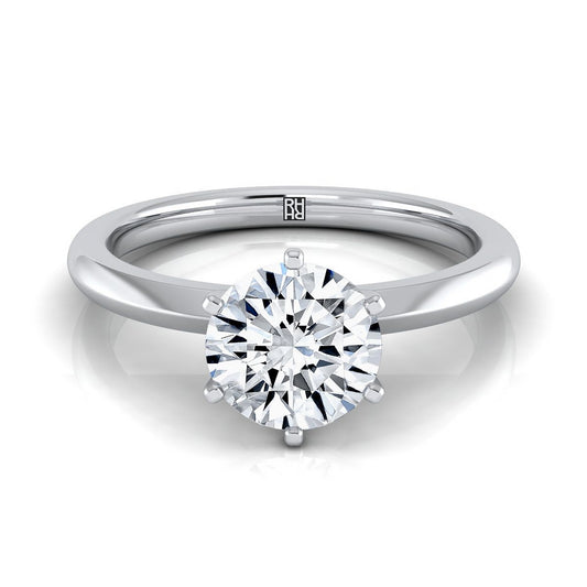 14K White Gold Round Brilliant Pinched Comfort Fit Claw Prong Solitaire Engagement Ring
