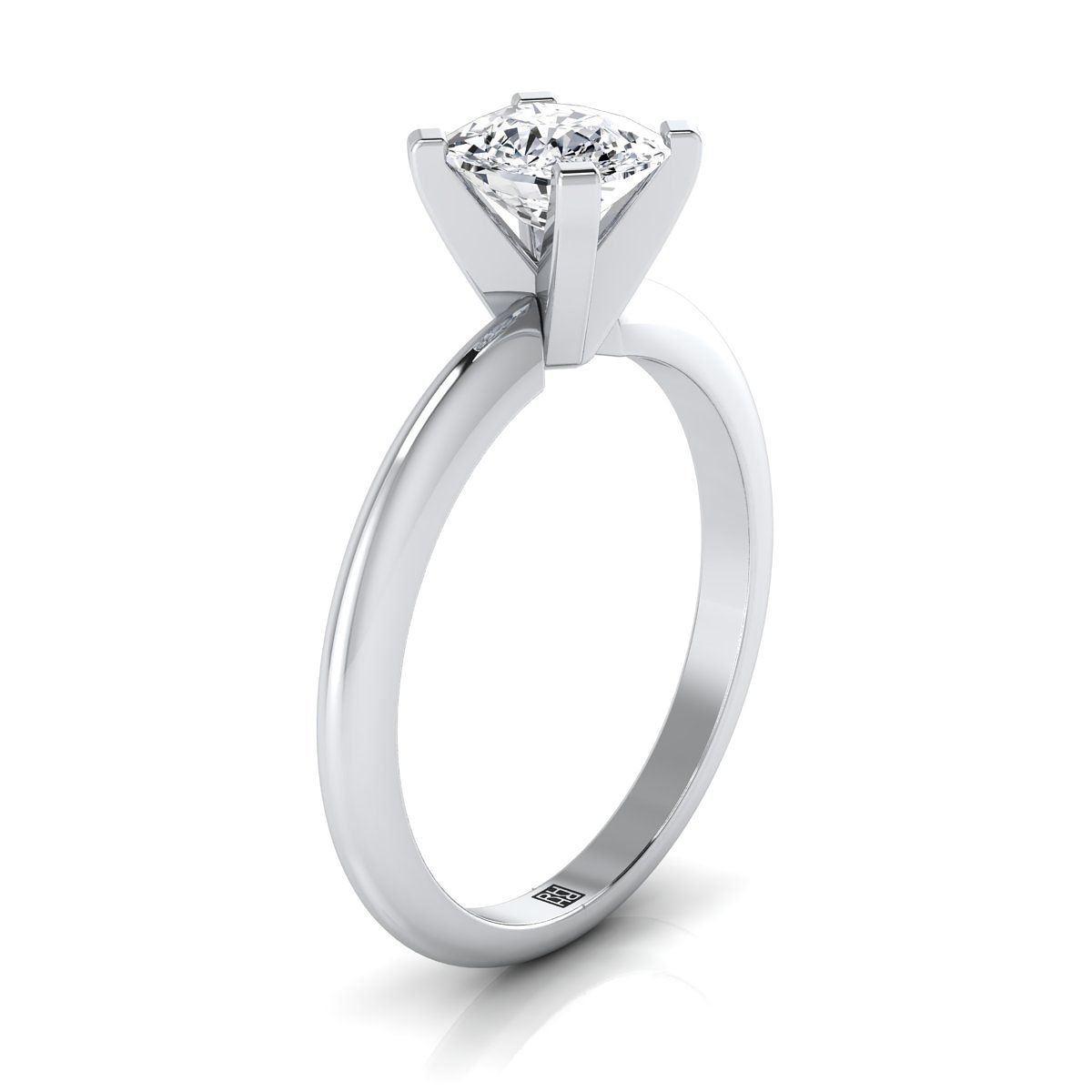 4 Prong Diamond Solitaire With Petite Modern Knife Edge Shank For 1.50 Carat Cushion H Color Vvs1 Clarity Ags-0, in Platinum – side profile | RockHer