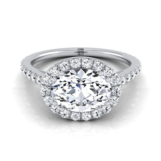 East West Horizontal Halo Oval, in 18K White Gold | RockHer