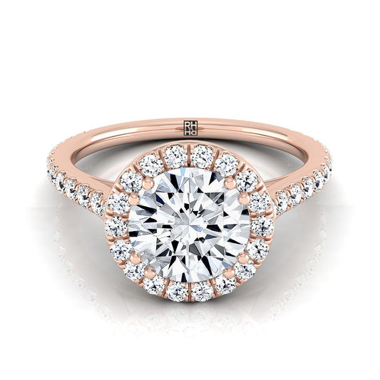 14K Rose Gold Round Brilliant Diamond Horizontal Fancy East West Halo Engagement Ring -1/2ctw