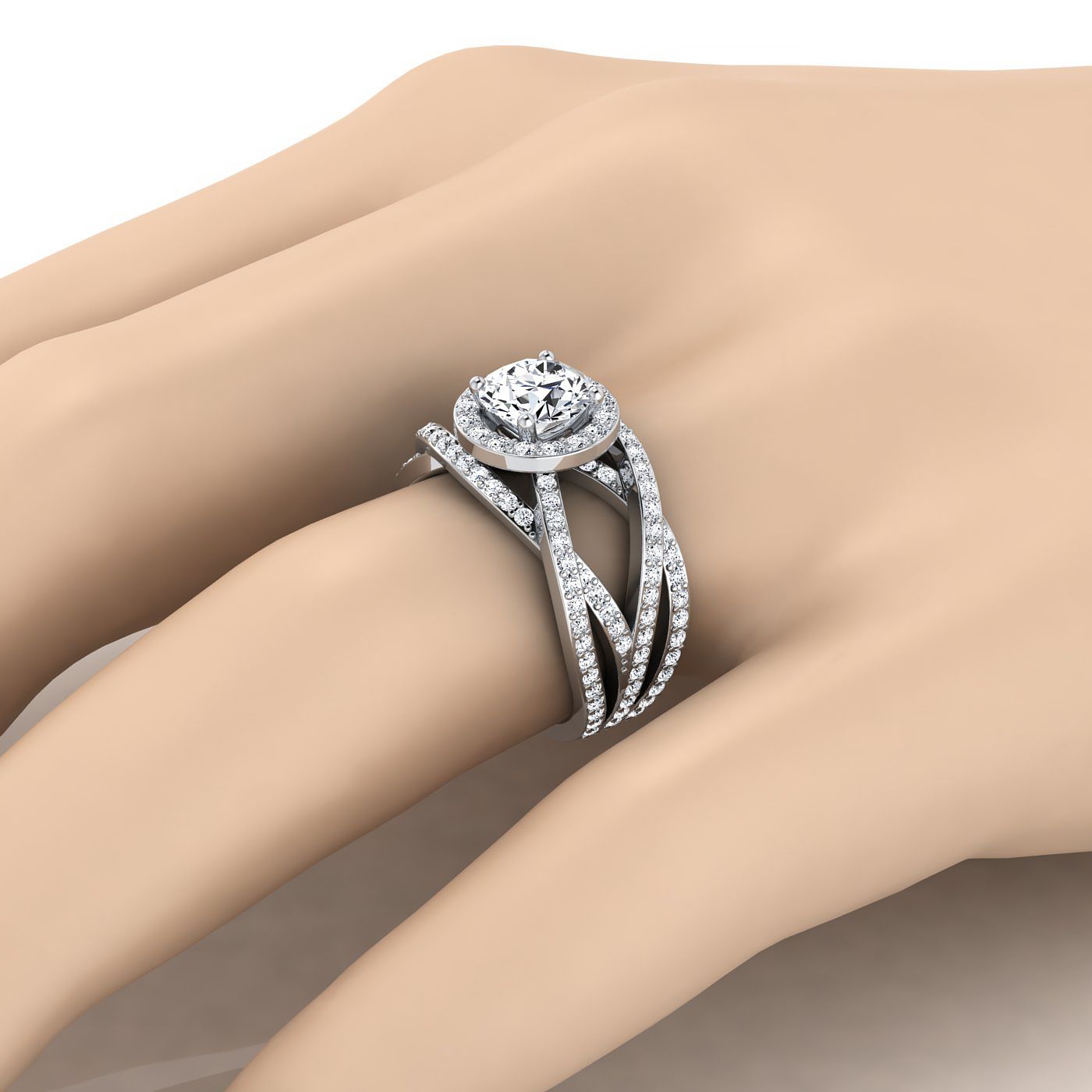 Round Brilliant, Open Intertwined Pavé Row, in Platinum – view 10 | RockHer