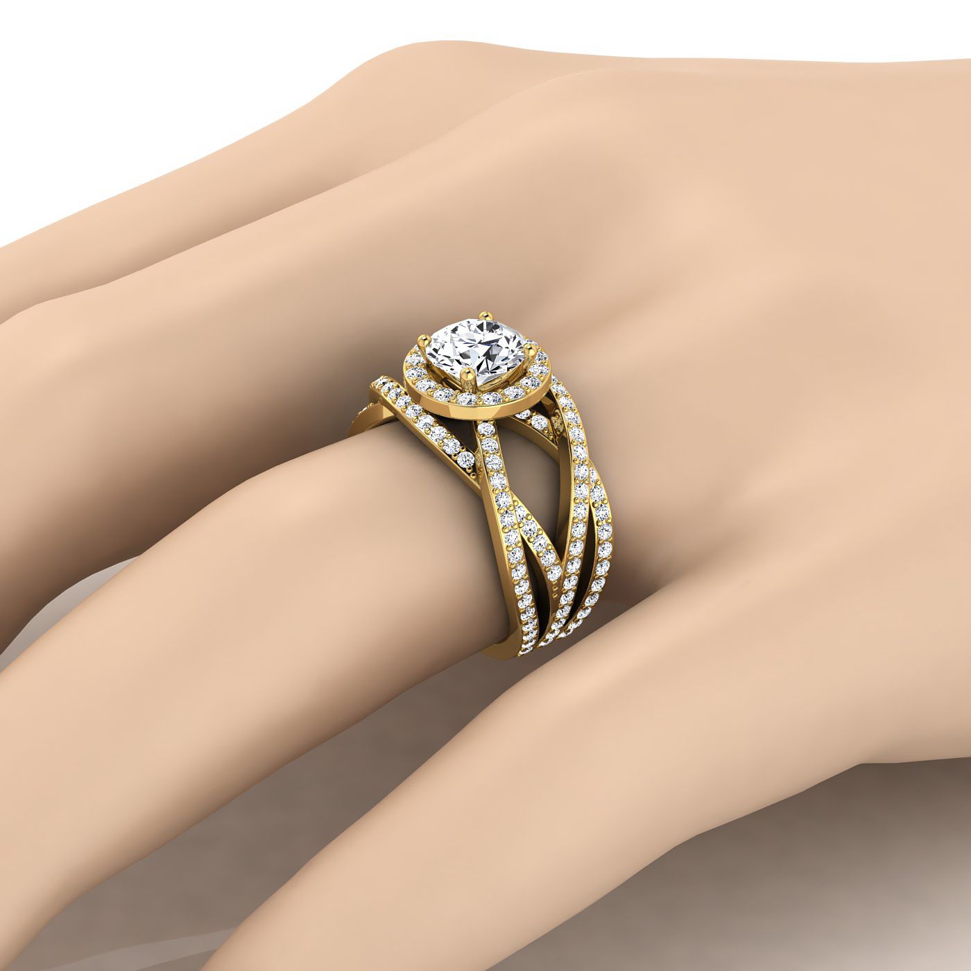 Round Brilliant, Open Intertwined Pavé Row, in 18K Yellow Gold – view 10 | RockHer