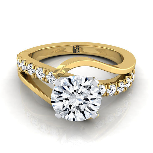 แหวนหมั้นเพชรแบบบิดวนประดับเพชรปาเว่ทรงกลมเจียระไนแบบบริลเลียนต์สีเหลืองทอง 18K น้ำหนักรวม 3/8 กะรัต