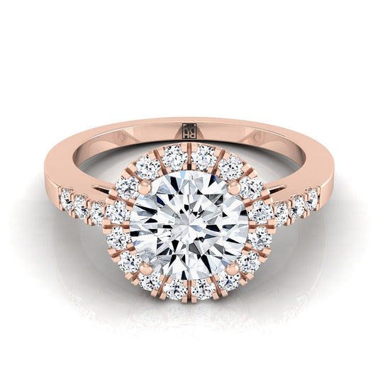 14K Rose Gold Round Brilliant Diamond Horizontal Fancy East West Halo Engagement Ring -1/3ctw