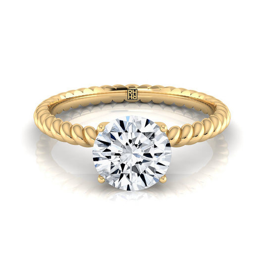 18K Yellow Gold Round Brilliant Diamond Twisted Rope Solitaire With Surprise Stone Engagement Ring