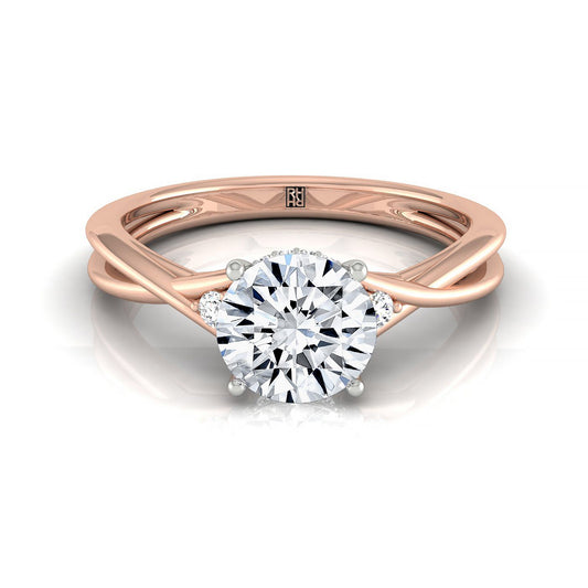 14kr Round Twisted Shank Single Hidden Halo Engagement Ring With 18 Prong Set Round Diamonds Sz 7.5