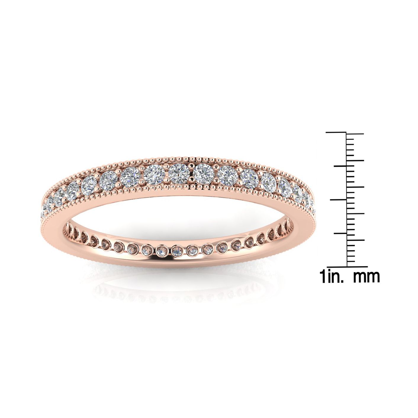 Round Brilliant Cut Diamond Pave & Milgrain Set Eternity Ring In 14k Rose Gold (0.45ct. Tw.) Ring Size 4.5