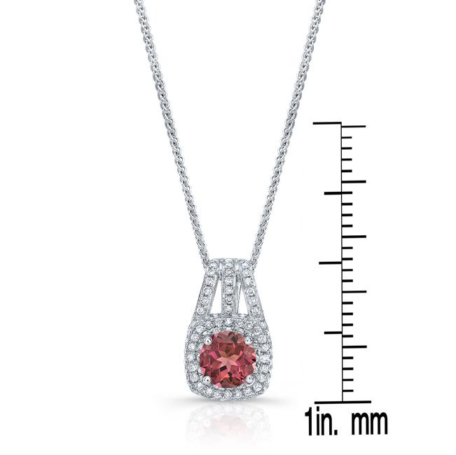 Pink Tourmaline Round Brilliant Pendant in 14K White Gold – front view | RockHer