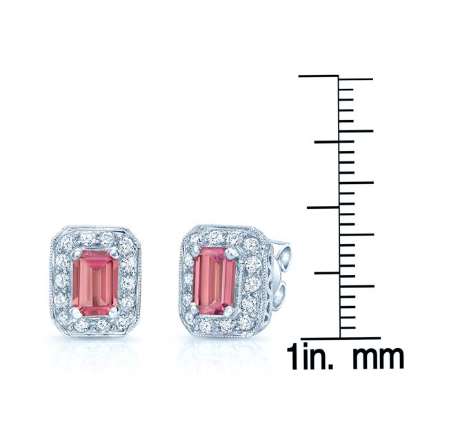 Pink Tourmaline Octagon Stud Earrings in 14K White Gold – scale reference | RockHer