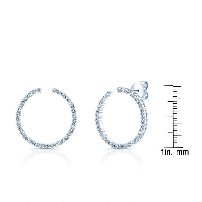 Diamond Open Circle Earrings in 14K White Gold 3/4ctw – scale reference | RockHer