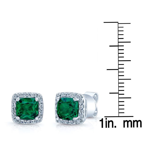 Created Emerald Square Stud Earrings in 14K White Gold – scale reference | RockHer