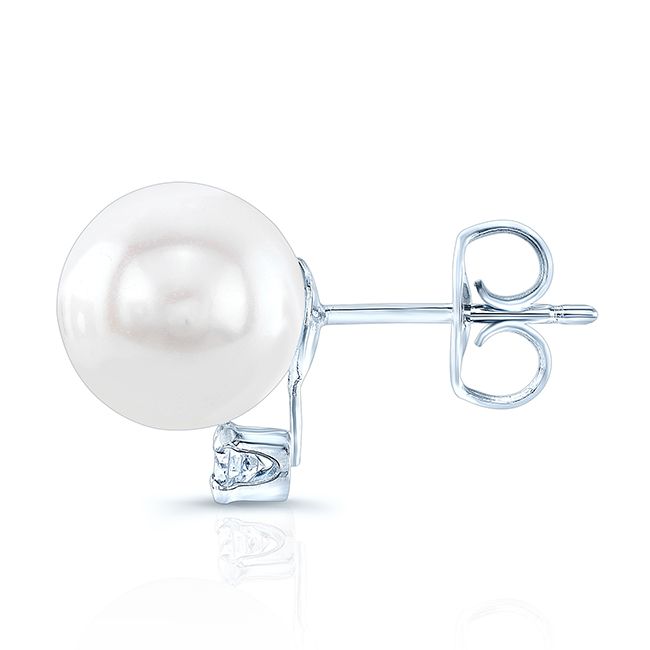 Cultured Pearl Pear Shape Stud Earrings in 14K White Gold – side profile | RockHer