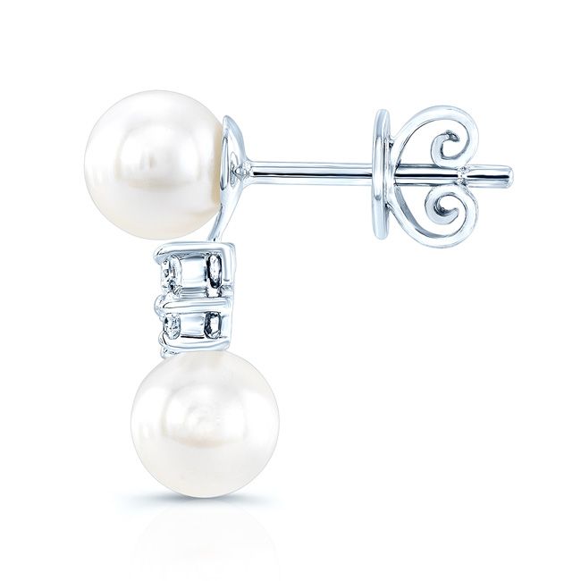 Pearl Pear Shape Stud Earrings in 14K White Gold – side profile | RockHer