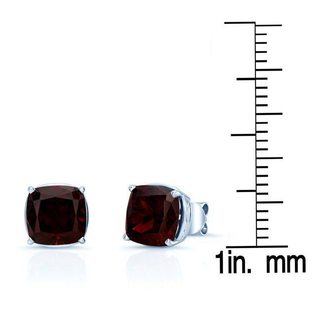 Garnet Cushion Stud Earrings in 14K White Gold – scale reference | RockHer