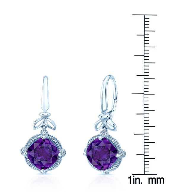 Amethyst And Diamond Leaf Drop Earrings in 14K White Gold – scale reference | RockHer