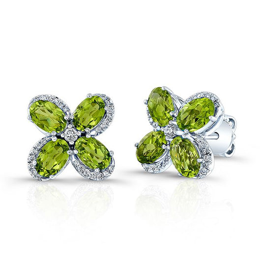 ต่างหูเพอริดอตและเพชรในทองคำขาว 14k