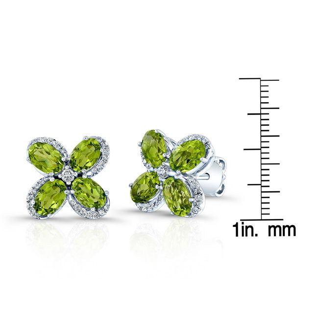 Peridot And Diamond Earrings In 14k White Gold