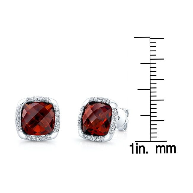 Garnet Cushion Stud Earrings in 14K White Gold – scale reference | RockHer