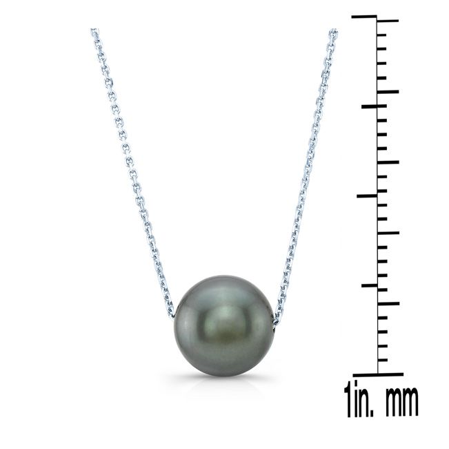 Black South Sea Pearl Floating Necklace in 14K White Gold – front view | RockHer