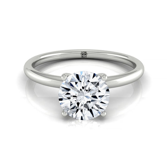 Plat Round Solitaire Engagement Ring With Lower Hidden Halo Curved With 8 Prong Set Round Diamonds