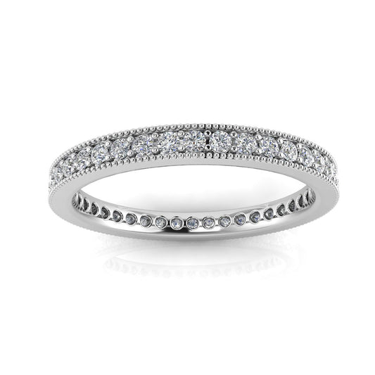 Round Brilliant Cut Diamond Pave & Milgrain Set Eternity Ring In Platinum (0.83ct. Tw.) Ring Size 4