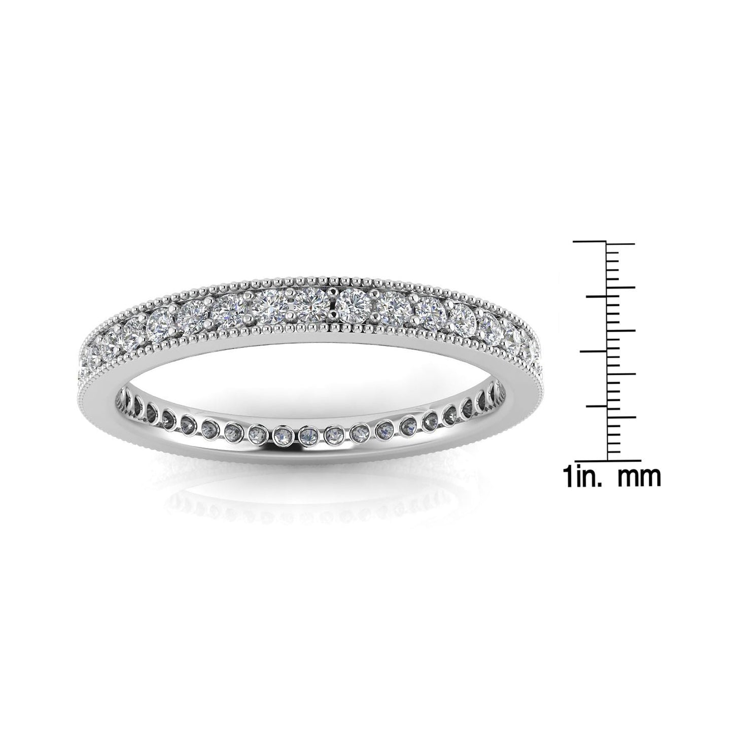Round Brilliant Cut Diamond Pave & Milgrain Set Eternity Ring In 14k White Gold (0.33ct. Tw.) Ring Size 7