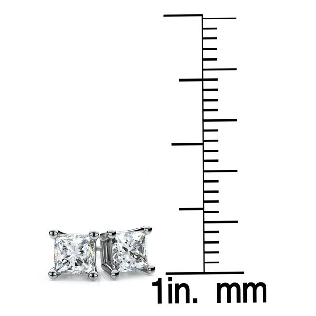 Platinum 4-prong Princess Diamond Stud Earrings (0.25 Ct. T.w., Vs1-vs2 Clarity, F-g Color) – detail view | RockHer