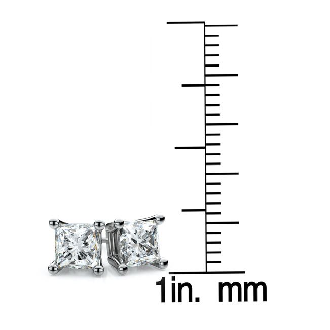 Natural Diamond Princess Cut Four Prong Stud Earrings in Platinum, 1.1 ct. t.w., in 950 - Platinum – detail view | RockHer
