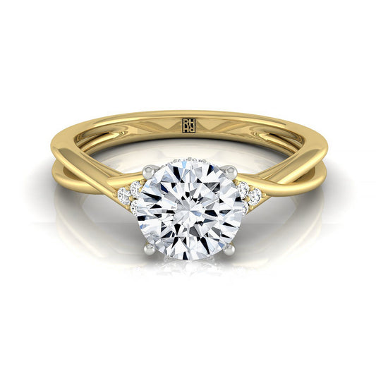 14ky Round Twisted Shank Double Hidden Halo Engagement Ring With 35 Prong Set Round Diamonds Sz 7.5